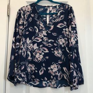 LUSH Navy Floral Bell Sleeve Blouse